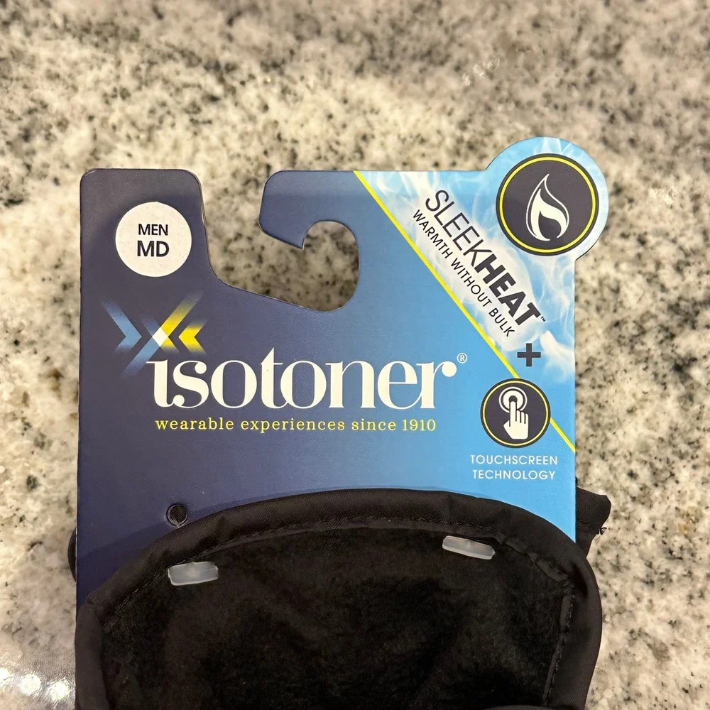 Isotoner Men MD Packable Gloves Black SleekHeat smartDRI Touchscreen Tech Winter